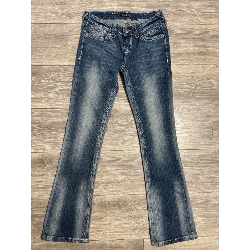 Royal Blue Womens Jeans 26x31 Low Rise Bootcut Medium Wash Y2K Contrast Stitch